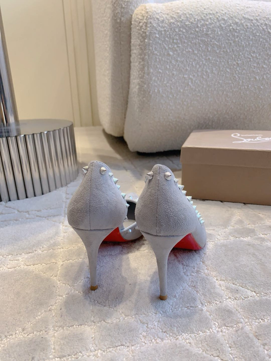IRIZA PUMPS 85MM IN GREY SUEDE SILVER SPIKES