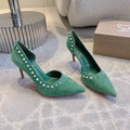 IRIZA PUMPS 85MM IN GREEN SUEDE SILVER SPIKES