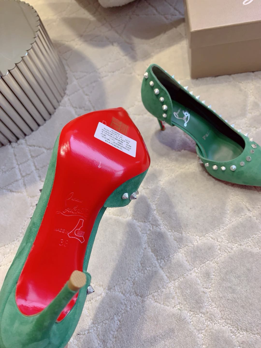IRIZA PUMPS 85MM IN GREEN SUEDE SILVER SPIKES