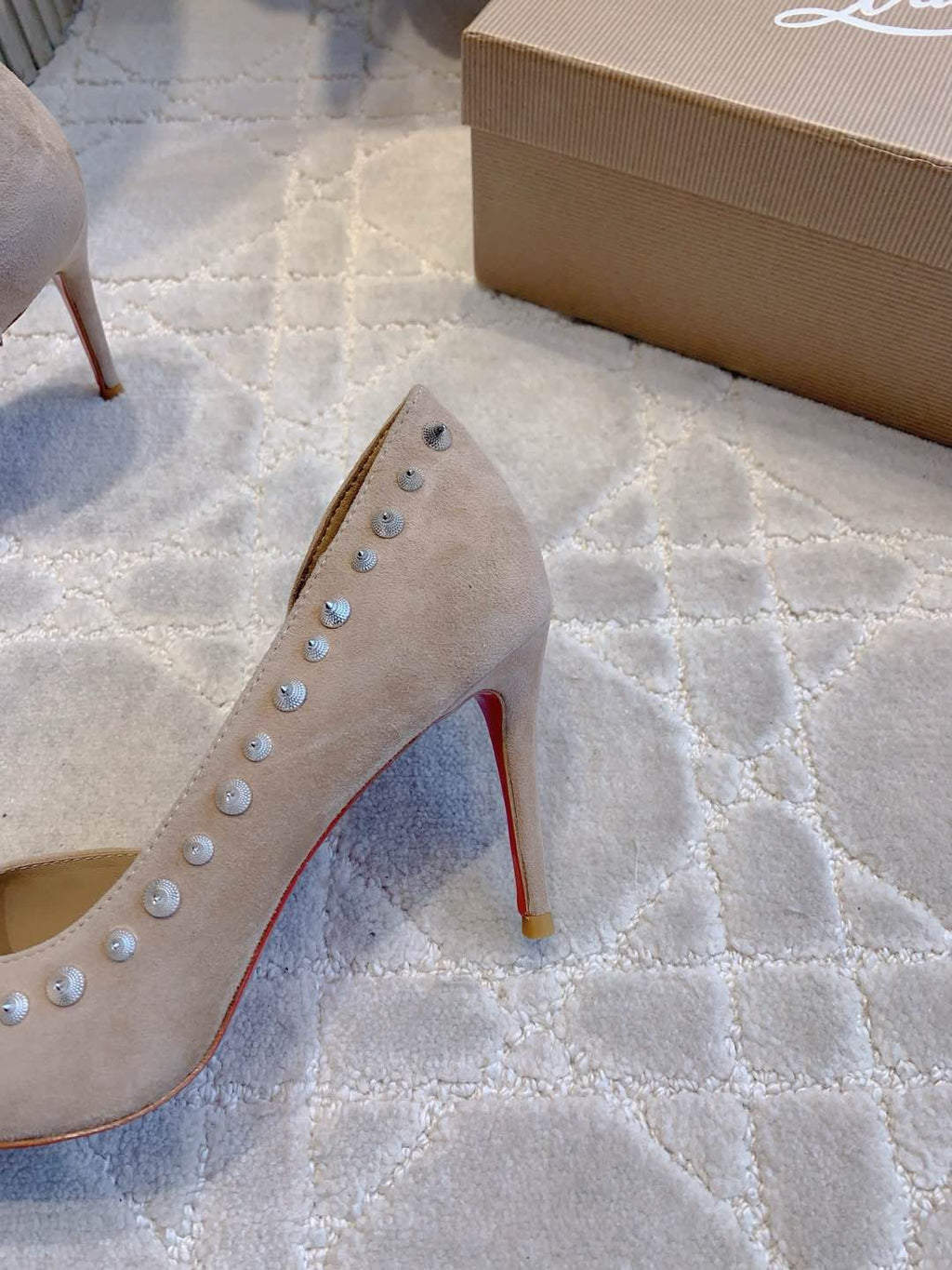 IRIZA PUMPS 85MM IN NUDE SUEDE SILVER SPIKES