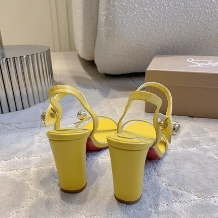 MISS JANE SANDAL 90MM IN YELLOW CALFSKIN EMBELLISHED BALL