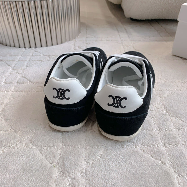 CELINE 25S JOGGER LOW LACE UP SNEAKER IN BLACK CALFSKIN AND SUEDE