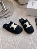 CELINE 26S MULES WITH LOGO IN BLACK WOOL