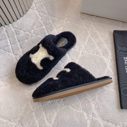 CELINE 26S MULES WITH LOGO IN BLACK WOOL