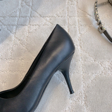 BALENCIAGA 25S POINTED-TOE HIGH HEELS 70 MM IN BLACK CALFSKIN WITH GOLD HARDWARE