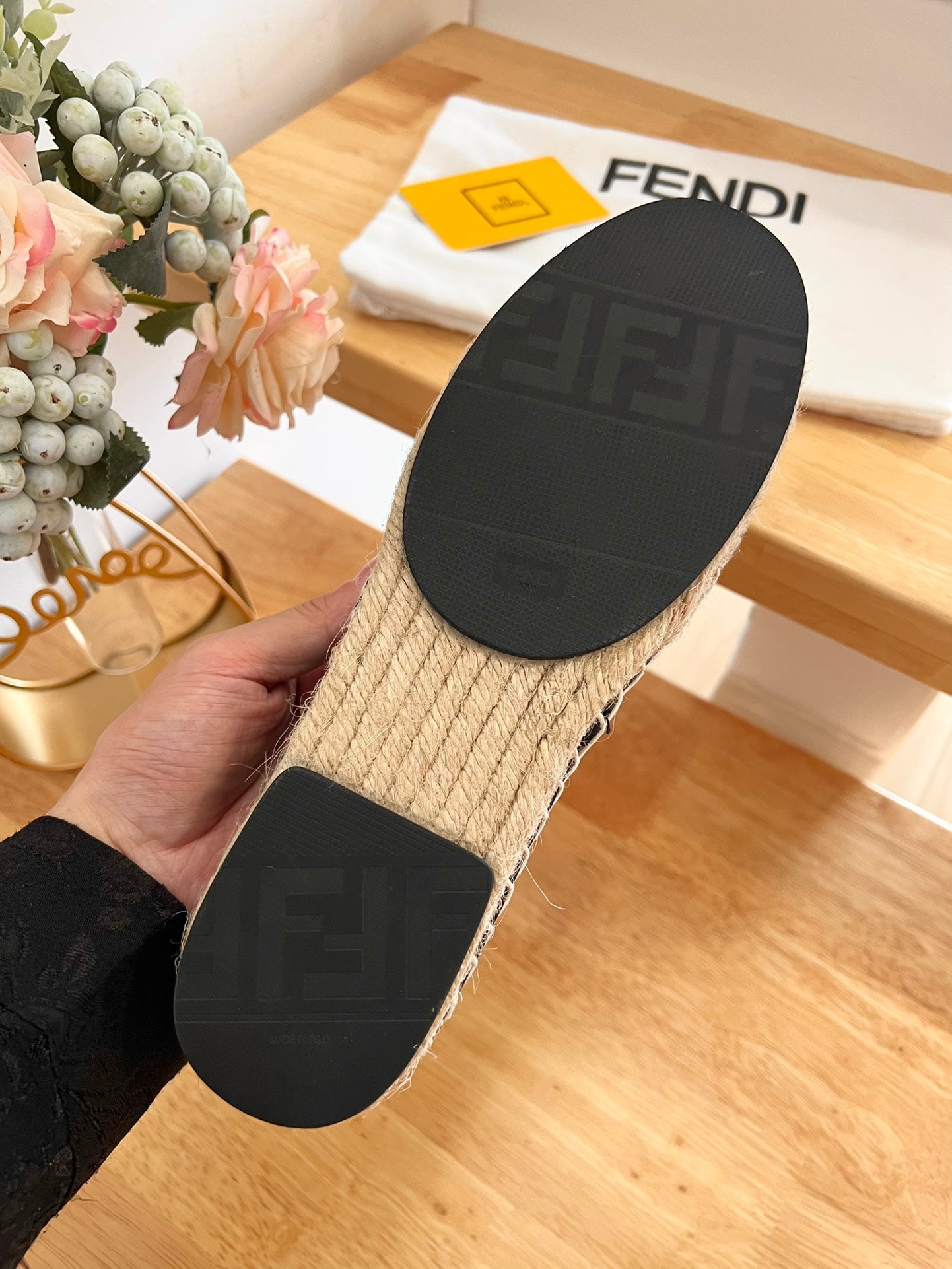 FENDI 26S ESPADRILLE LOAFERS IN DARK BROWN AND BLACK CANVAS STYLE 1