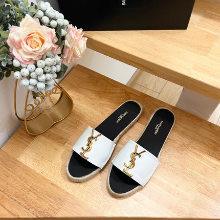 SL YVES LOGO SLIPPER BLACK AND WHITE CALFSKIN