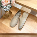 PRADA 26S LOGO ESPADRILLE SLIP ON FLATS IN DARK BEIGE CALFSKIN