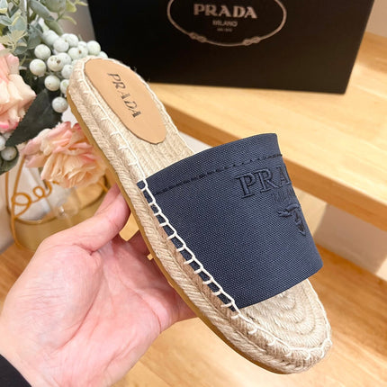 PRA CROCHET SLIPPERS NAVY LINEN FABRIC