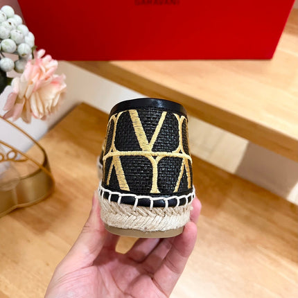 VALENTINO 26S SLIP ON SHOES IN BLACK AND YELLOW RAFFIA