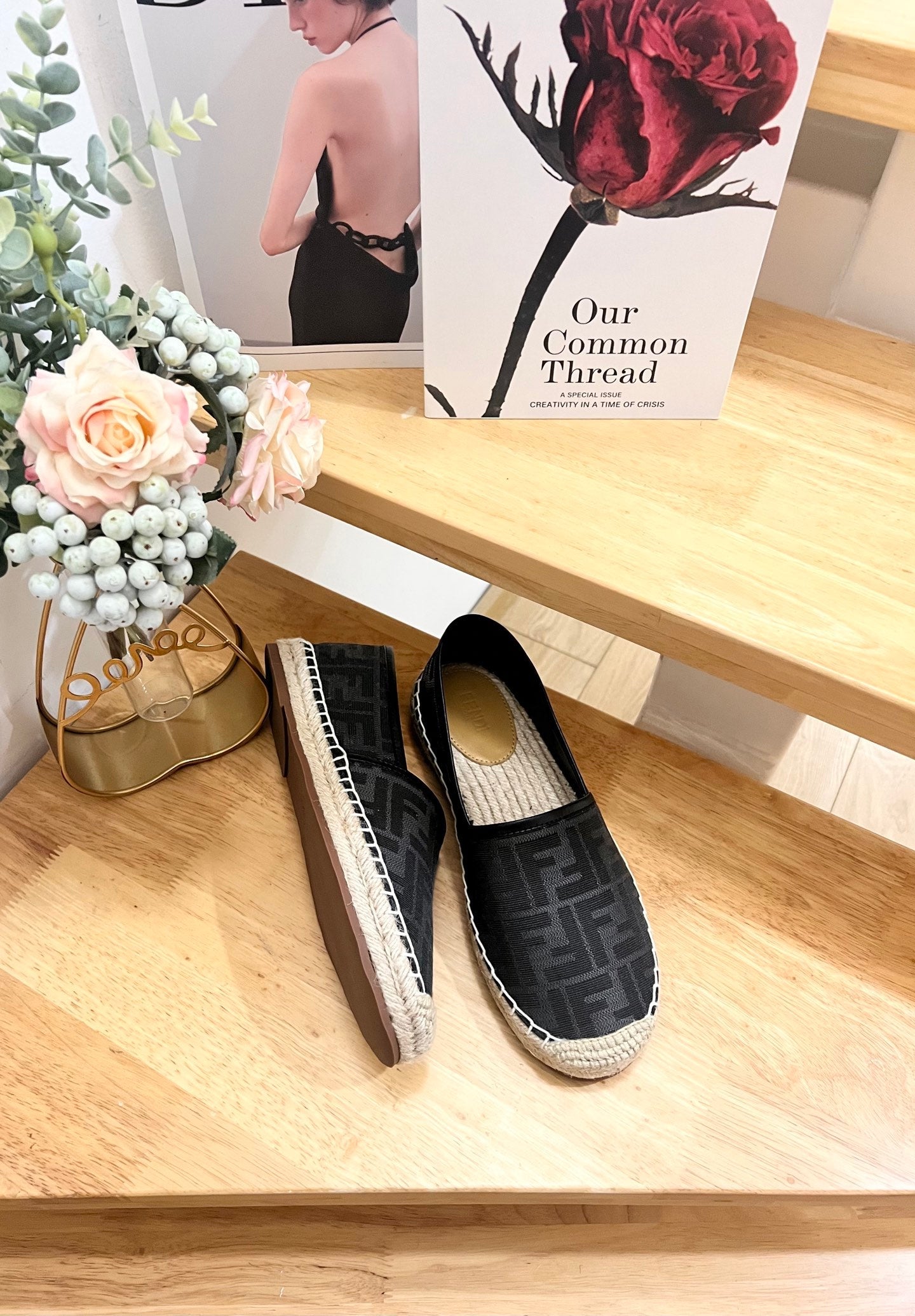 FENDI 26S ESPADRILLE LOAFERS IN BLACK CANVAS STYLE 5