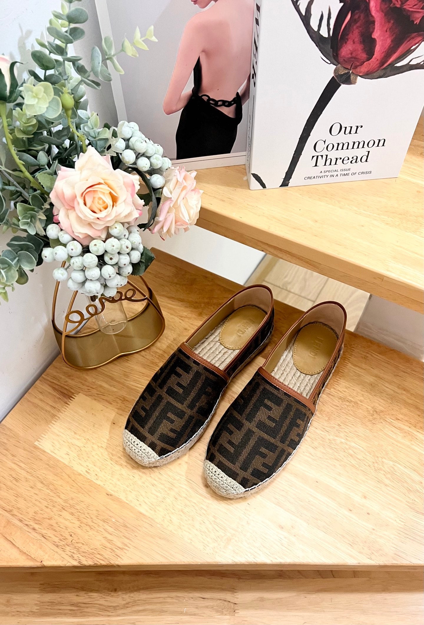 FENDI 26S ESPADRILLE LOAFERS IN DARK BROWN CANVAS STYLE 4