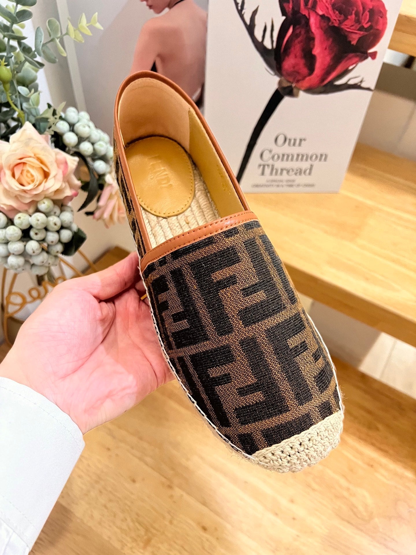 FENDI 26S ESPADRILLE LOAFERS IN DARK BROWN CANVAS STYLE 4