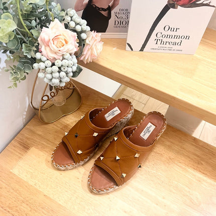 VALENTINO 26S WEDGE SANDALS IN BROWN CALFSKIN