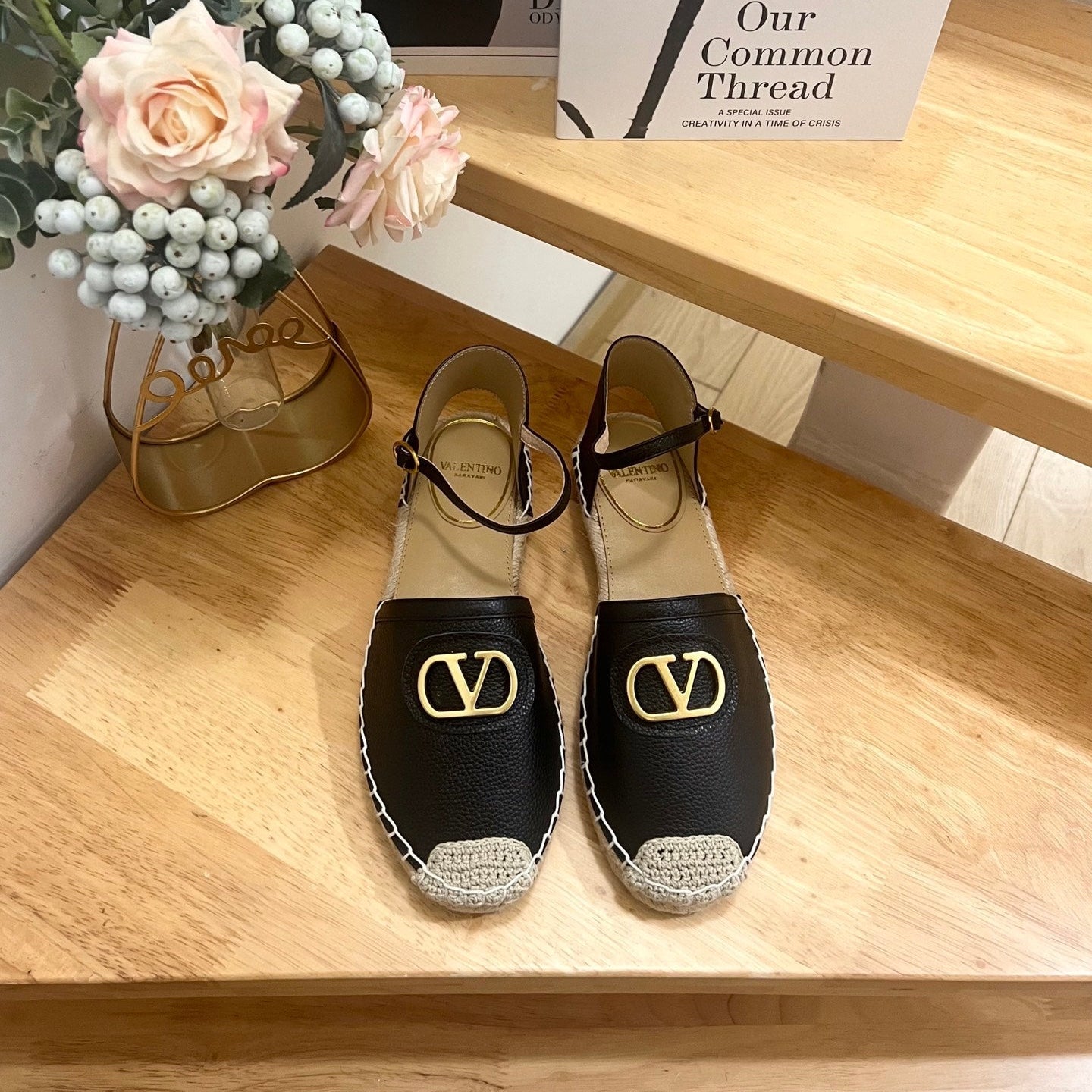 VALENTINO 26S ESPADRILLE SHOES IN BLACK CALFSKIN