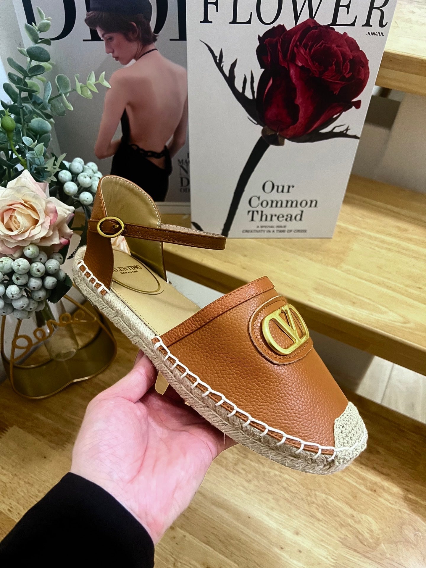 VALENTINO 26S ESPADRILLE SHOES IN BROWN CALFSKIN