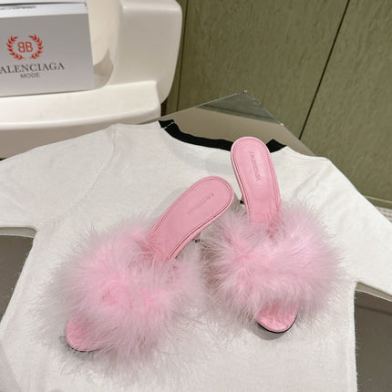 BALENCIAGA 25S HIGH-HEELED SANDALS 85 MM IN PINK FAUX FUR AND PU
