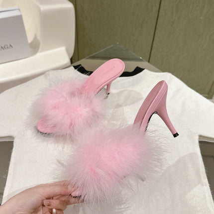 BALENCIAGA 25S HIGH-HEELED SANDALS 85 MM IN PINK FAUX FUR AND PU