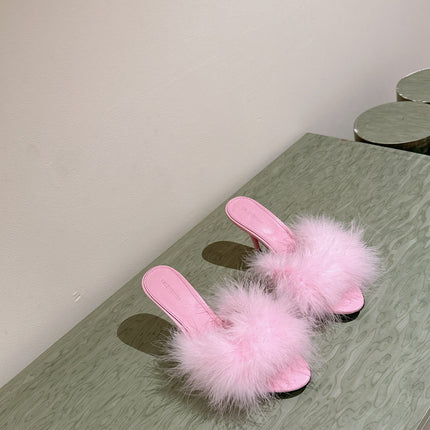 BALENCIAGA 25S HIGH-HEELED SANDALS 85 MM IN PINK FAUX FUR AND PU
