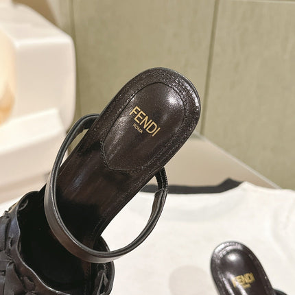FENDI FIRST HIGH-HEELED SANDALS 85 MM IN BLACK LAMBSKIN GOLD HARDWARE