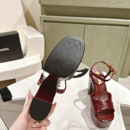 CC HIGH SANDAL WINE RED CALFSKIN