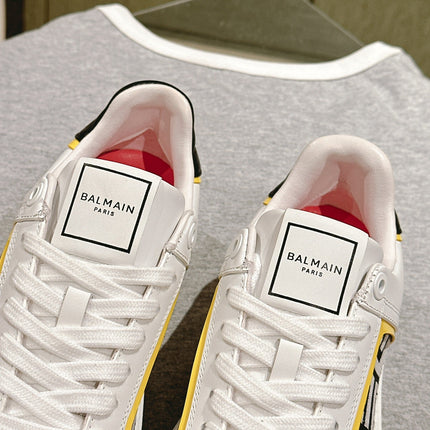 BALMAIN 26S SNEAKERS IN WHITE CALFSKIN AND BEIGE CANVAS