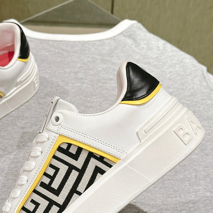 BALMAIN 26S SNEAKERS IN WHITE CALFSKIN AND BEIGE CANVAS
