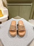 FENDI 26S PLATFORM SANDALS IN LIGHT BROWN FABRIC