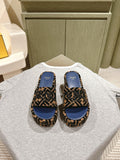 FENDI 26S PLATFORM SANDALS IN BROWN AND BLACK FABRIC