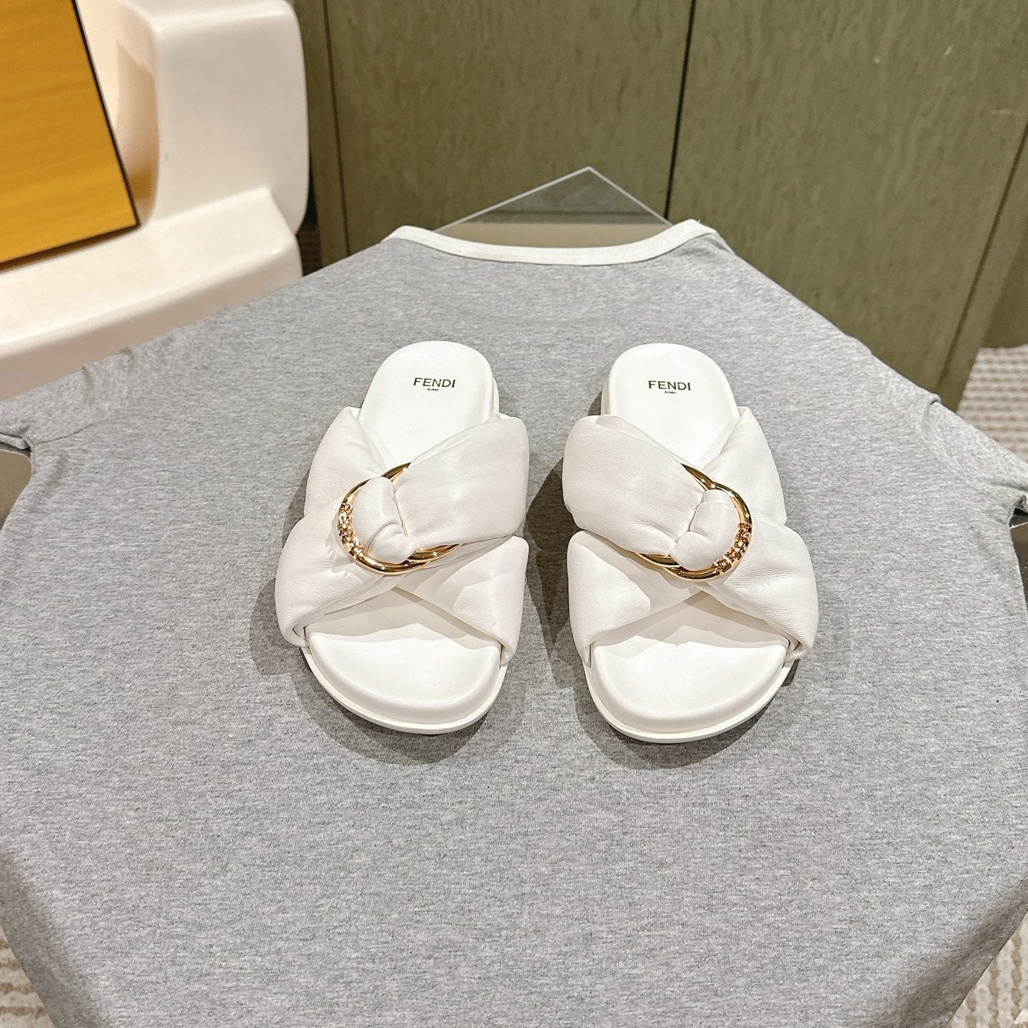 FENDI 26S WIDE CROSS-STRAP SANDALS IN WHITE LAMBSKIN