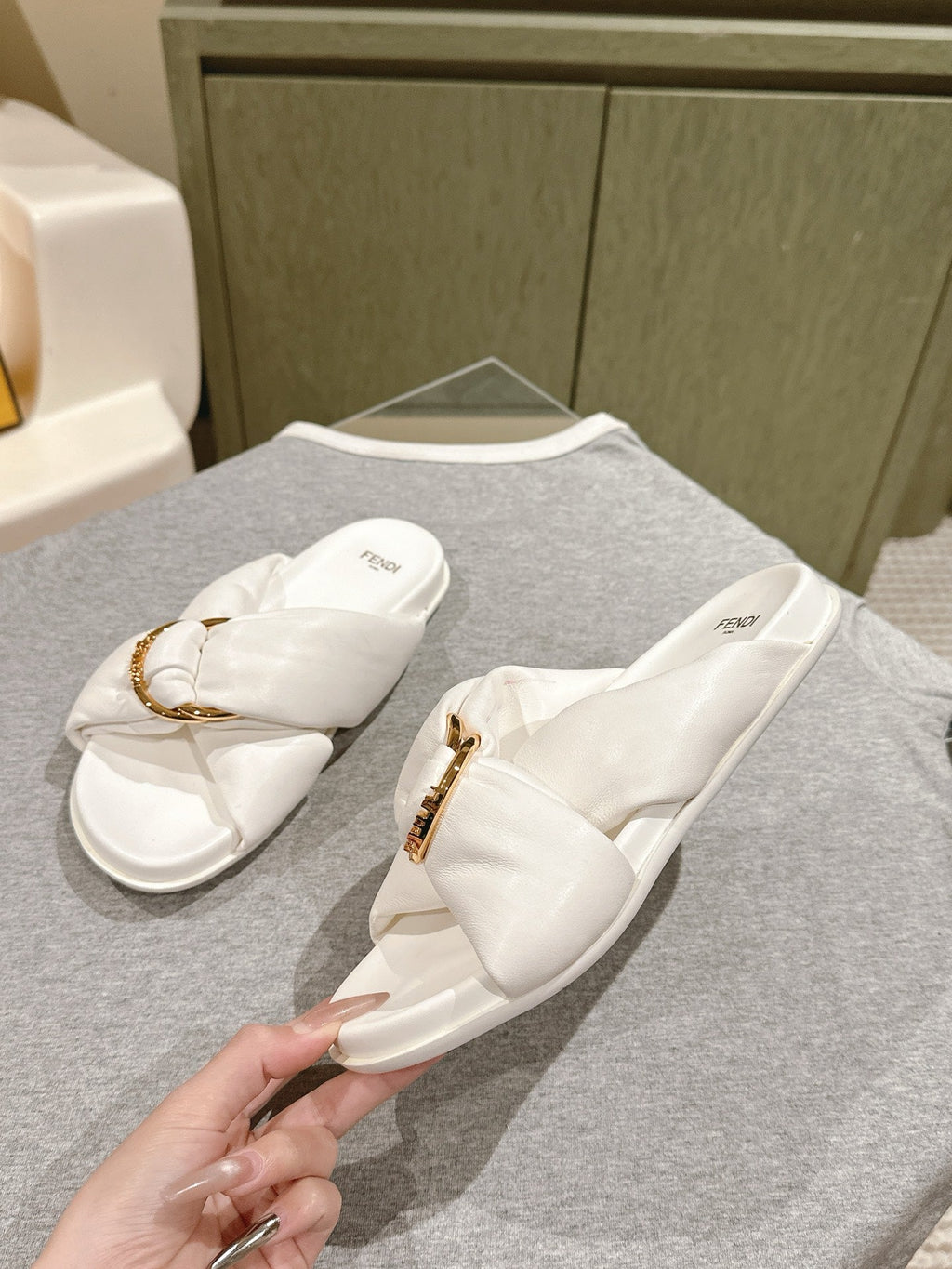 FENDI 26S WIDE CROSS-STRAP SANDALS IN WHITE LAMBSKIN