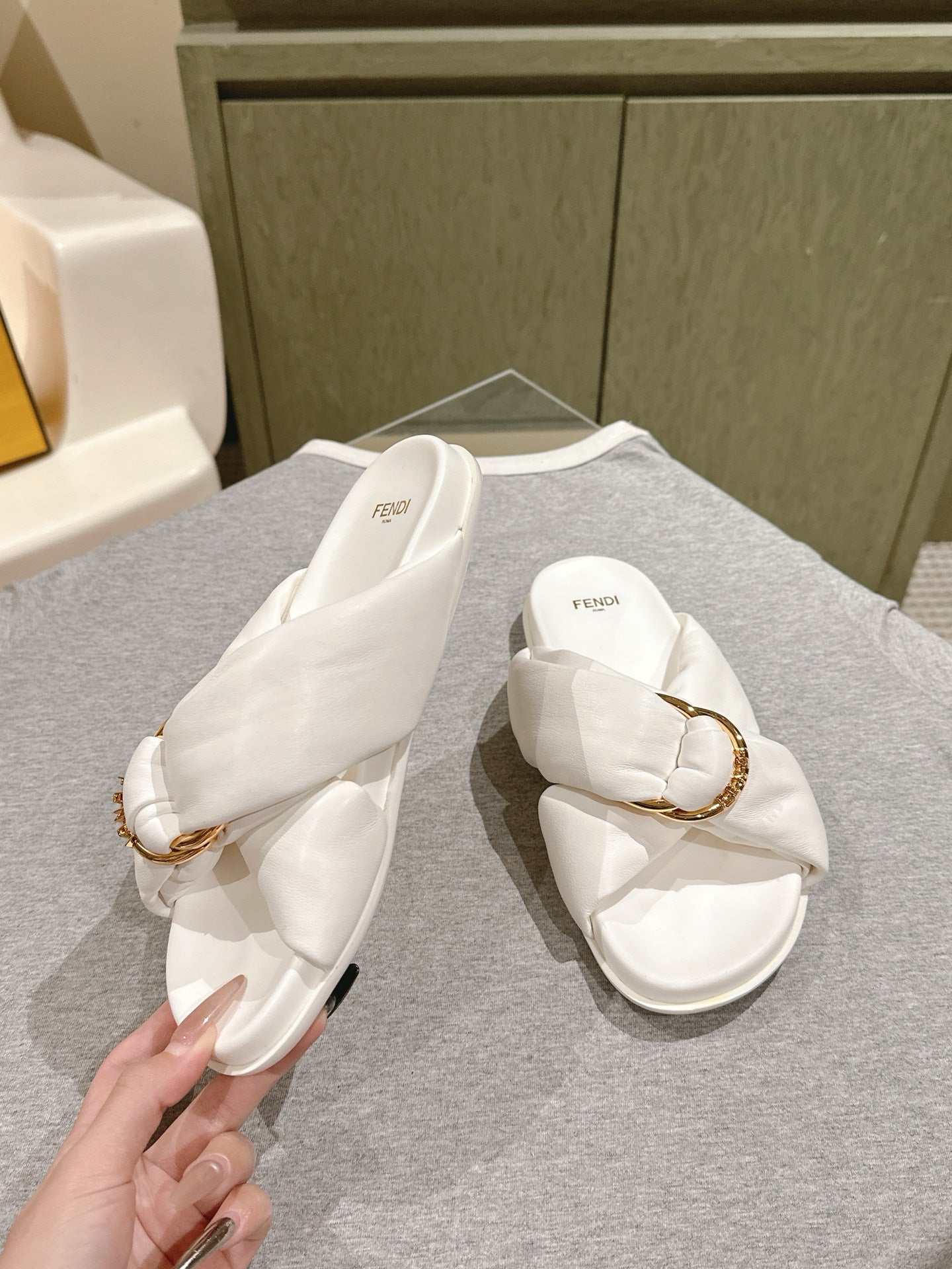 FENDI 26S WIDE CROSS-STRAP SANDALS IN WHITE LAMBSKIN