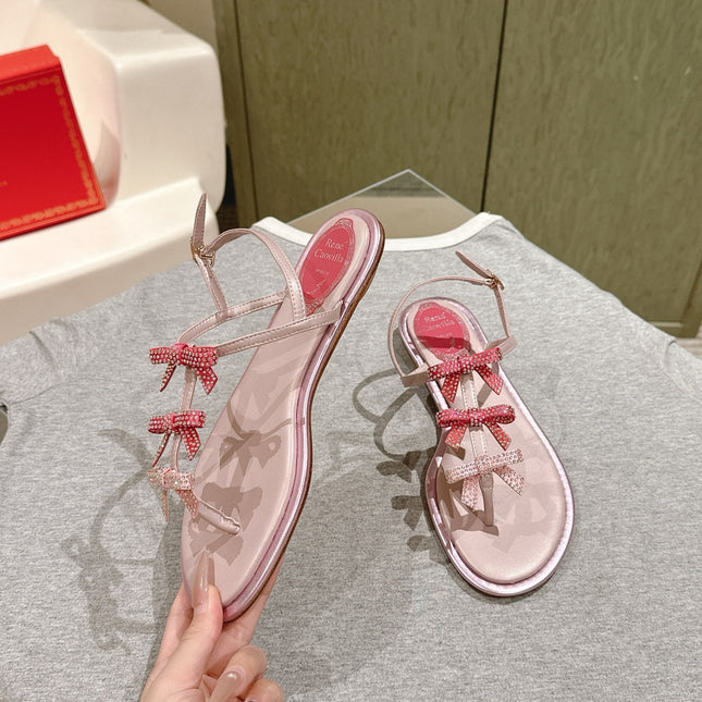 RENE CAOVILLA 26S SANDALS IN LIGHT PINK LAMBSKIN WITH BOW