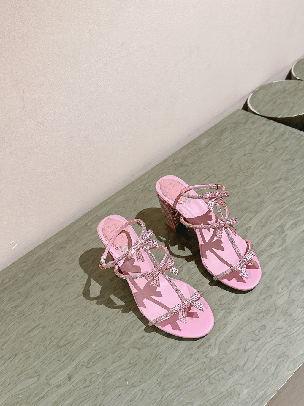RENE CAOVILLA 26S HEELED SANDALS 75 MM IN LIGHT PINK LAMBSKIN WITH BOW