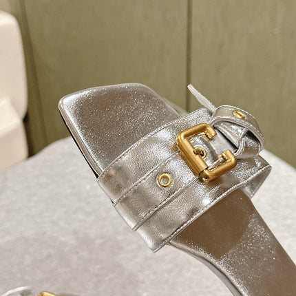 CHLOÉ 26S SLIDE SANDALS IN SILVER LAMBSKIN