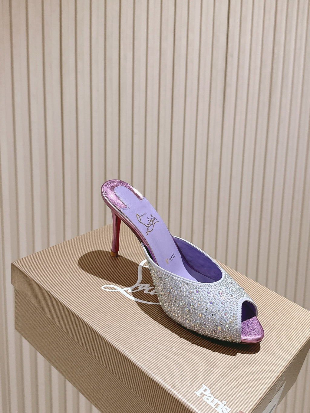 DOLLY STRASS SOLE SLIDE SANDALS 85MM IN BABY PURPLE CALFSKIN