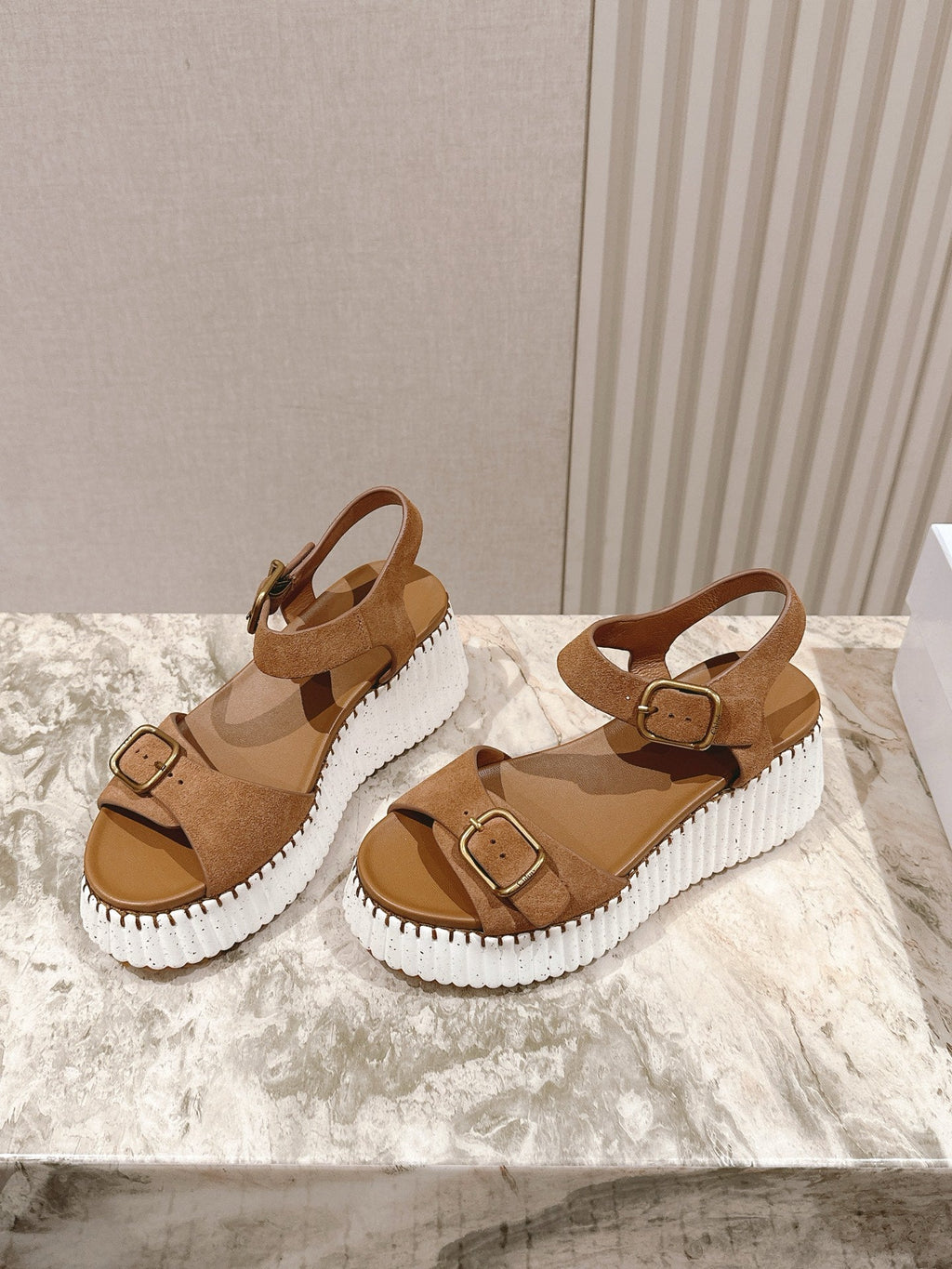 CHLOÉ 26S HIGH-HEELED SANDALS IN BROWN LAMBSKIN AND SUEDE