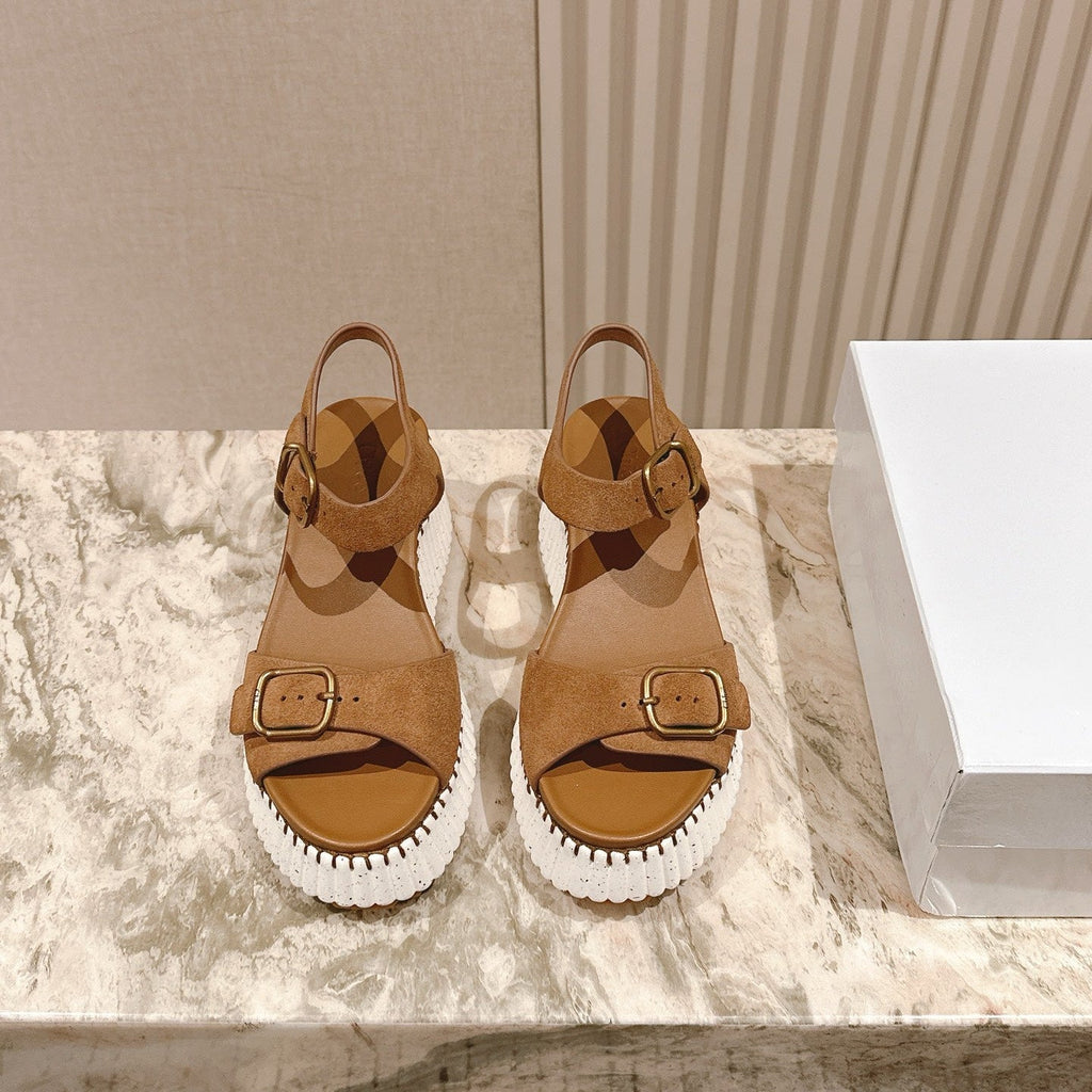 CHLOÉ 26S HIGH-HEELED SANDALS IN BROWN LAMBSKIN AND SUEDE