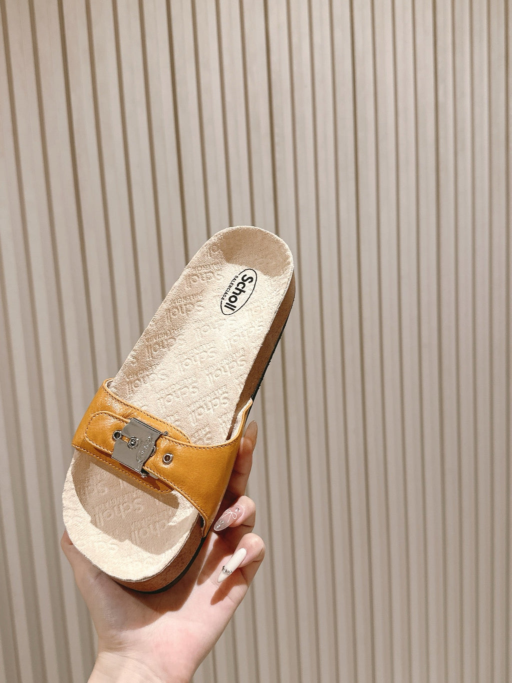 BALENCIAGA 25S SCHOLL SLIDES IN DARK ORANGE PU LEATHER WITH SILVER HARDWARE