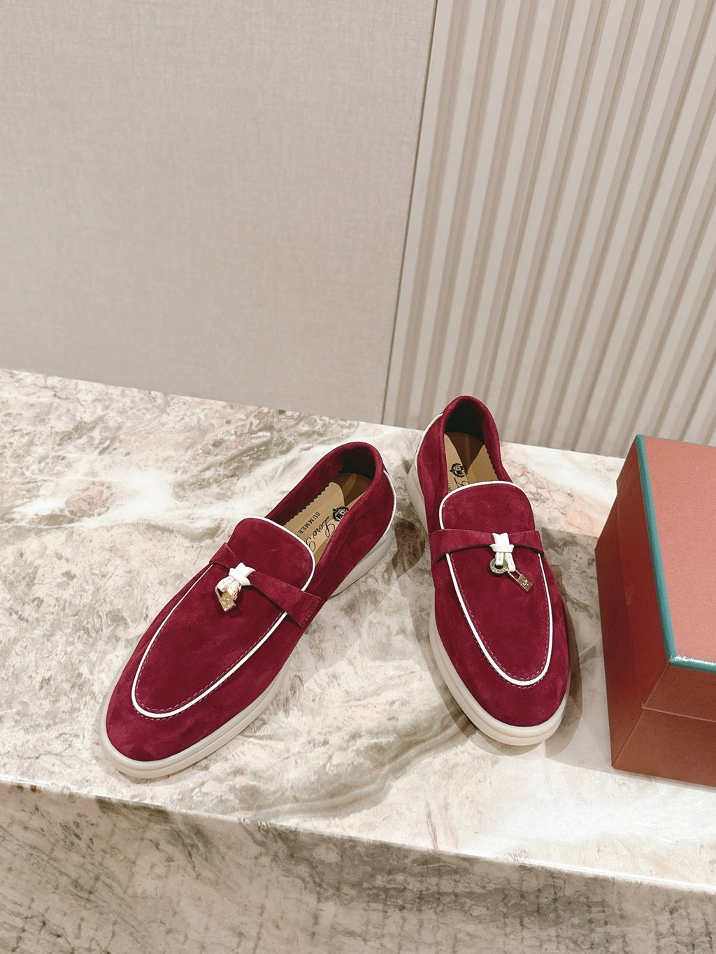LP LOAFERS 25S IN DEEP BERRY RED SUEDE WITH SILVER HARDWARE