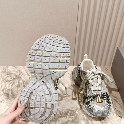 BALENCIAGA 25S 3XL SNEAKERS CHAIN-PADLOCK IN BEIGE MESH FABRIC AND SILVER PU