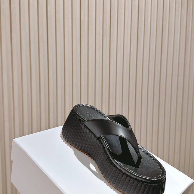 CHLOÉ 26S PLATFORM FLIP-FLOPS IN BLACK LAMBSKIN