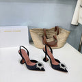 AMINA CRYSTAL 100MM HIGH HEELS IN BLACK SATIN