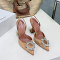 AMINA CRYSTAL HIGH HEELS 100MM IN BROWN SATIN