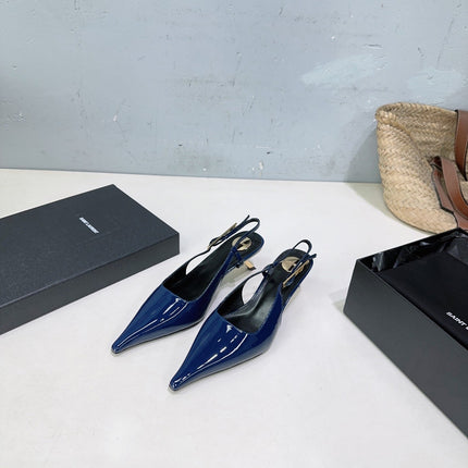 YSL 26S SLINGBACK HEELS 65 MM IN NAVY BLUE CALFSKIN
