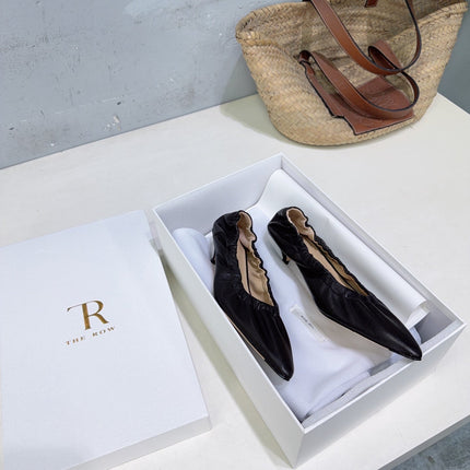 THE ROW 26S POINTED KITTEN HEEL PUMPS 35MM IN BLACK CALFSKIN