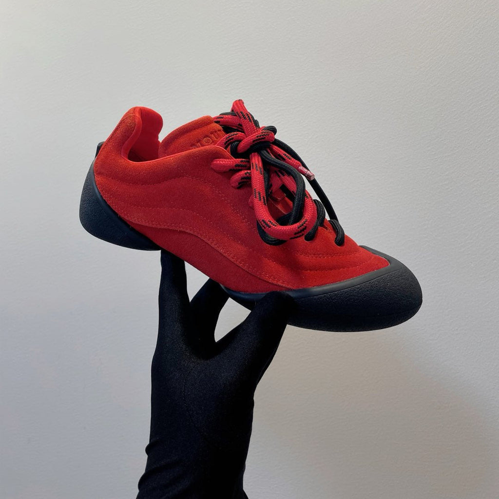 FLEXION SNEAKER IN RED SUEDE WITH BLACK TOE
