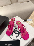 YSL 26S HEELED THONG SANDALS 85 MM IN DARK PINK SATIN