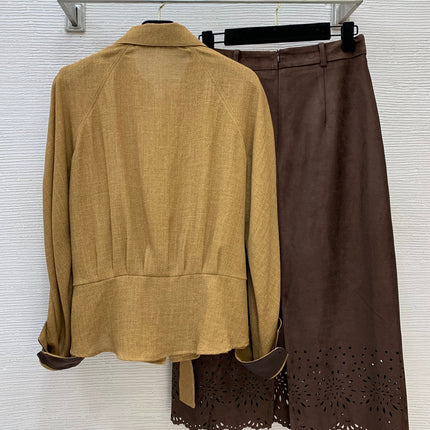 LORO PIANA 26S LONG-SLEEVE SHIRT & MIDI SKIRT SET 880