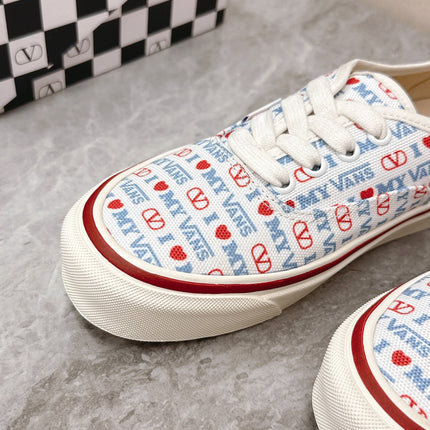 VALENTINO 25S GARAVANI X VANS SNEAKERS IN WHITE MIX BLUE CANVAS